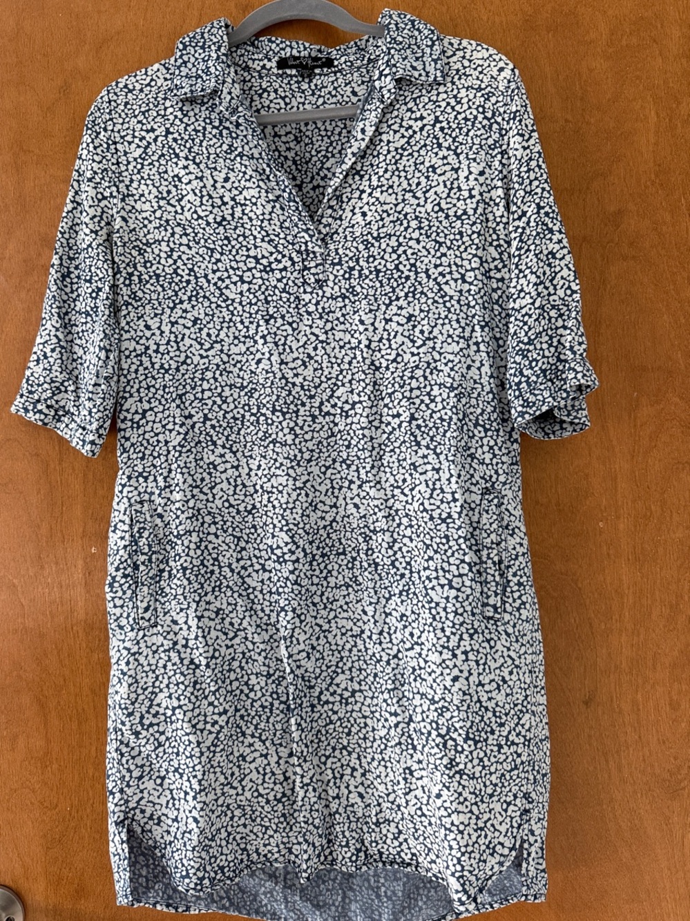 Women’s Navy and White Printed Collared Dress